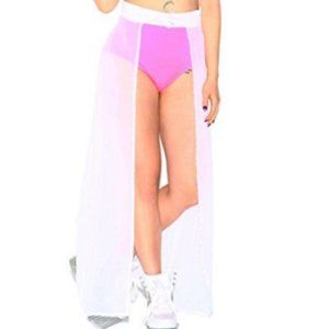 White Open Front Chiffon Maxi Skirt Long - Beach or Festival Cover-up L / XL